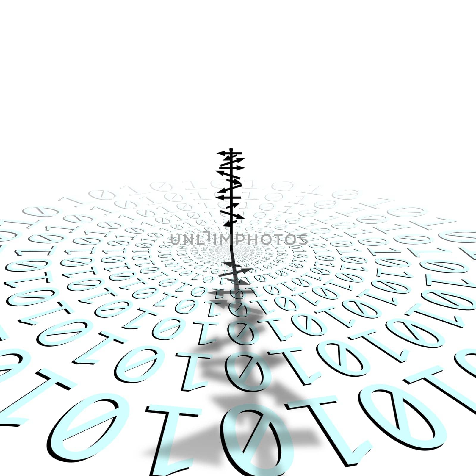conceptual image of silhouetted directional sign on binary code matrix