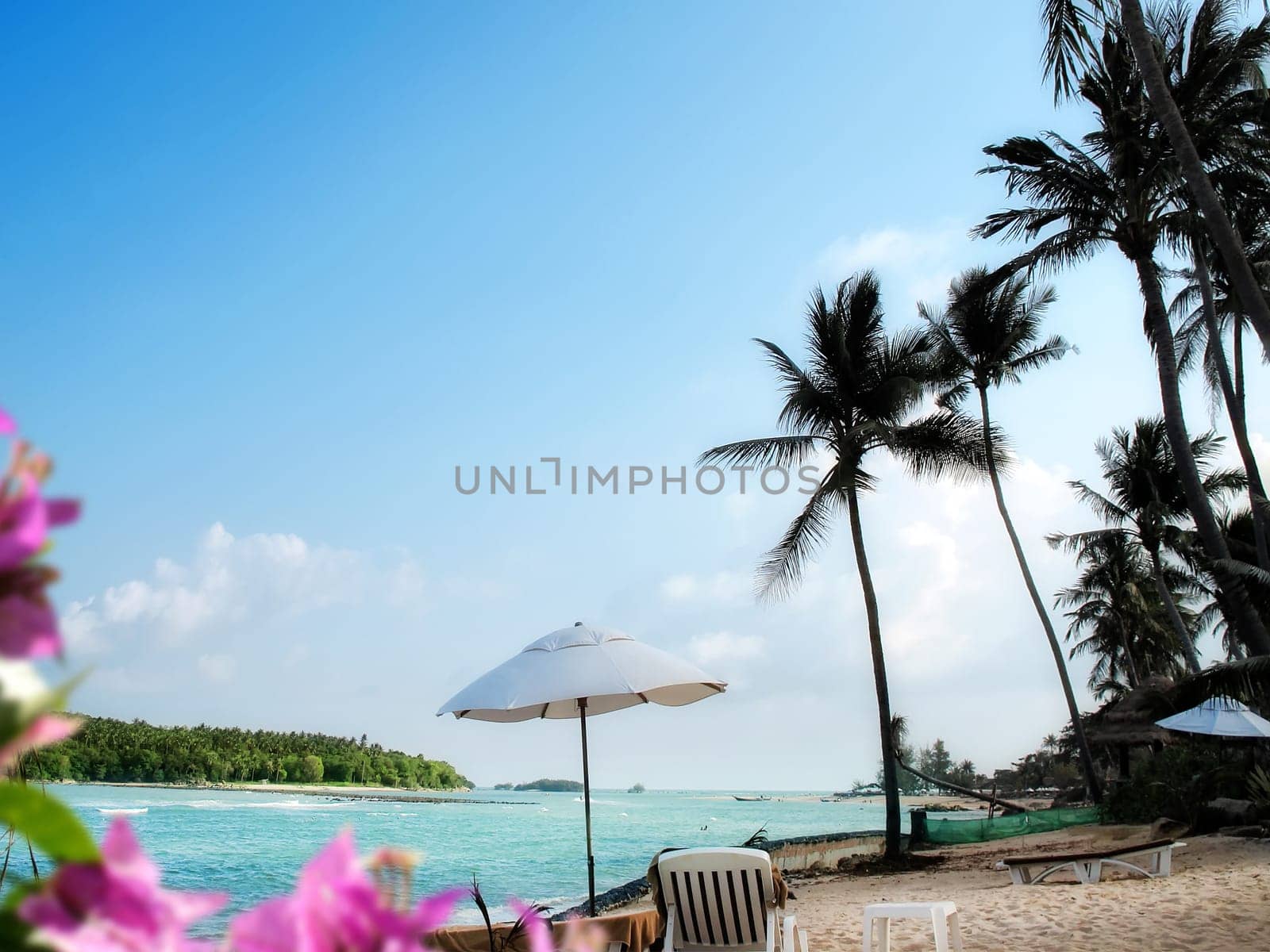 close up shot of beach umbrella and sky