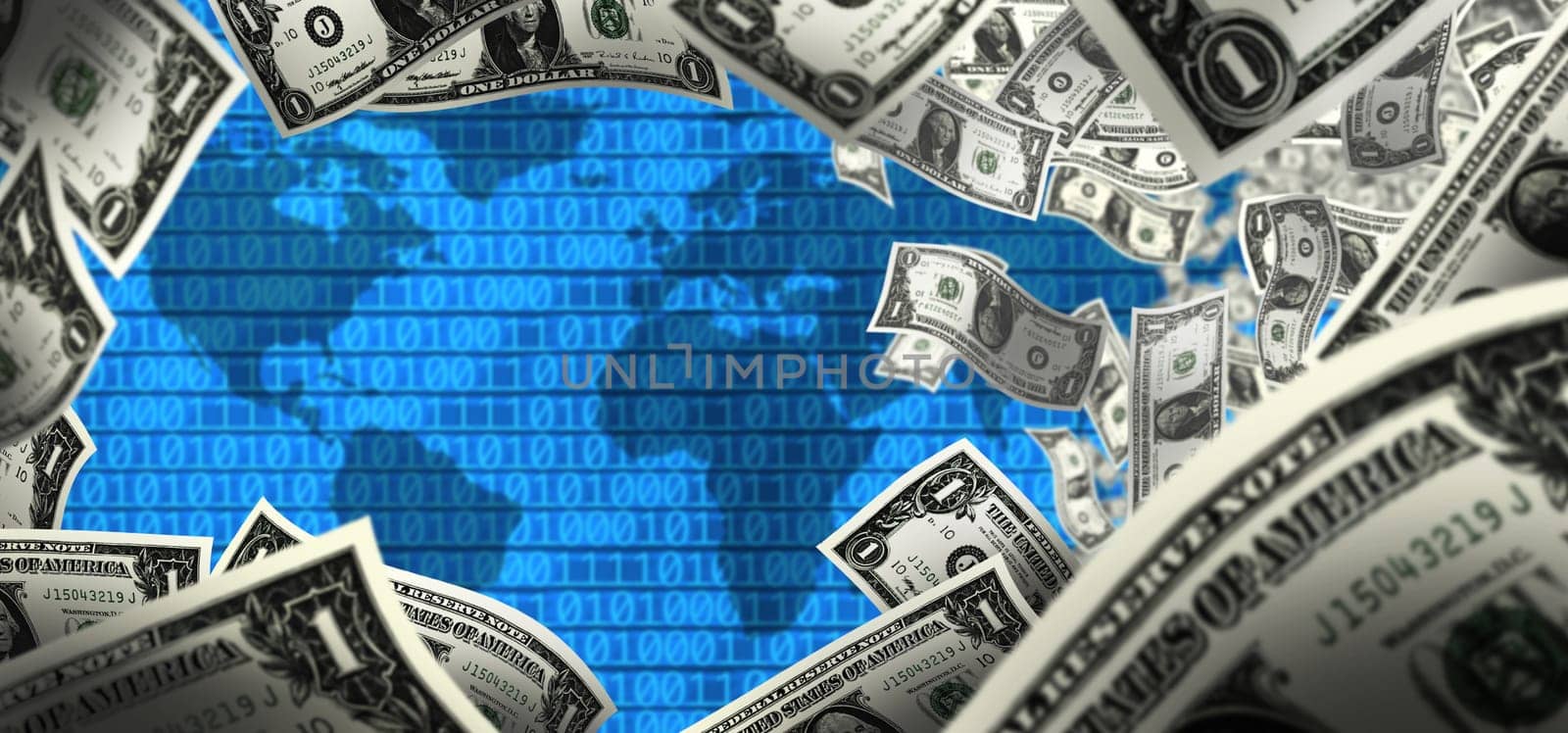 conceptual background image of money ,worldmap and binarycode