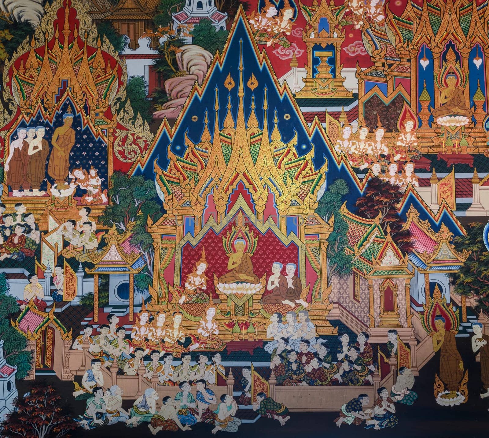 AYUTTHAYA ,THAILAND - MARCH 4, 2015 : Ancient Buddhist temple mural painting of the life of Buddha inside of Wat Phra khao in Ayutthaya, Thailand