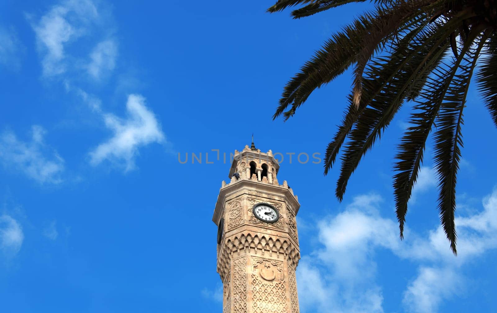 close up shot of clock tower in Izmir, Turkey