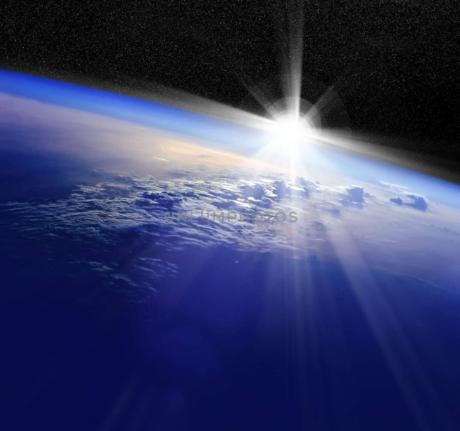 Conceptual image of globe and sunrise. Furnished NASA image used for this image.