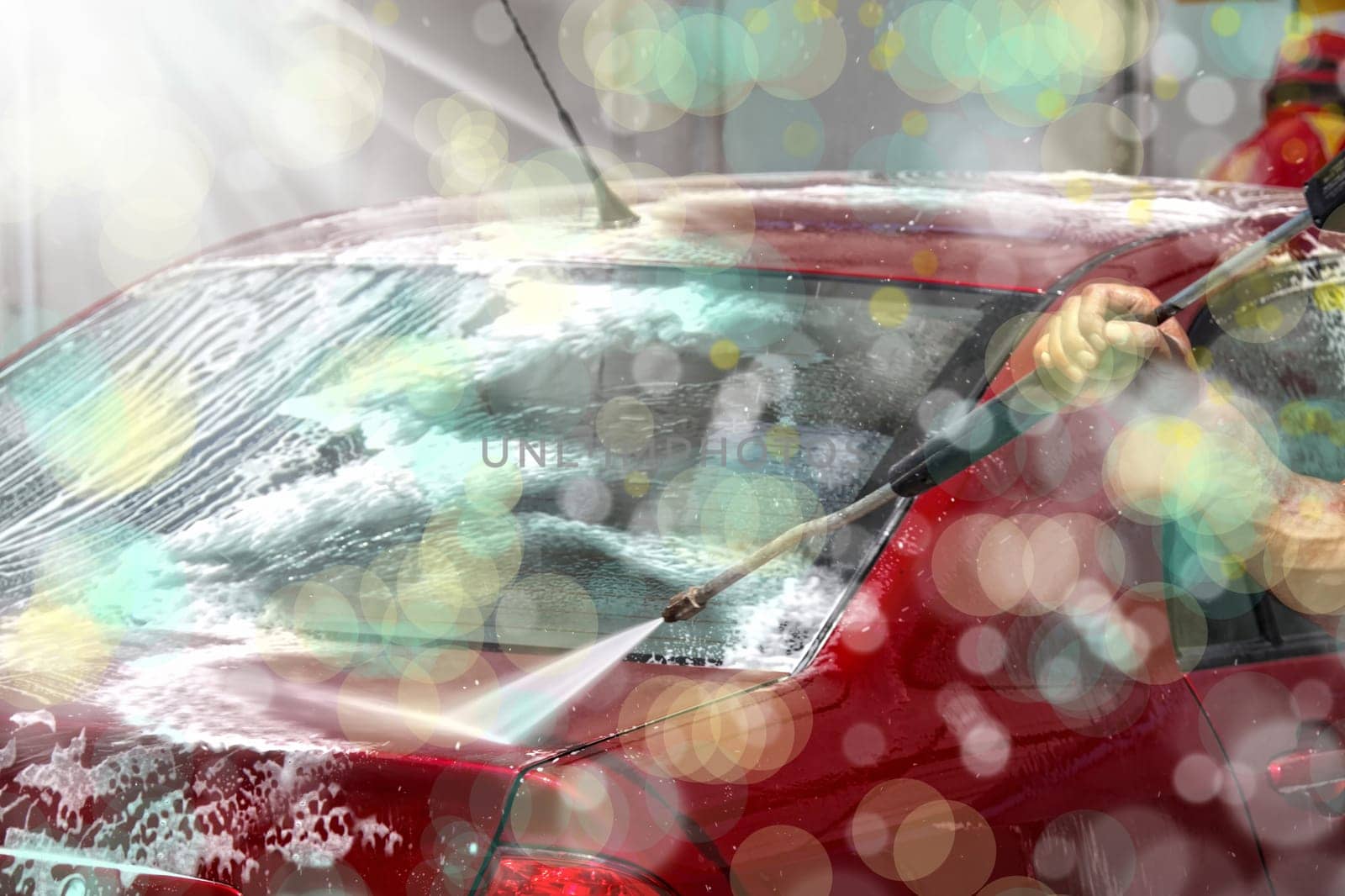 close up shot of car washing image
