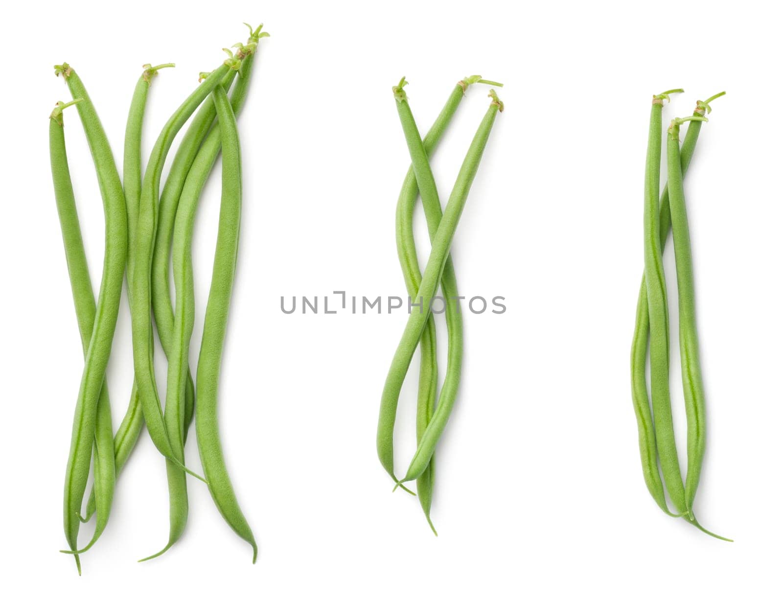 green beans isolated on white background. top view