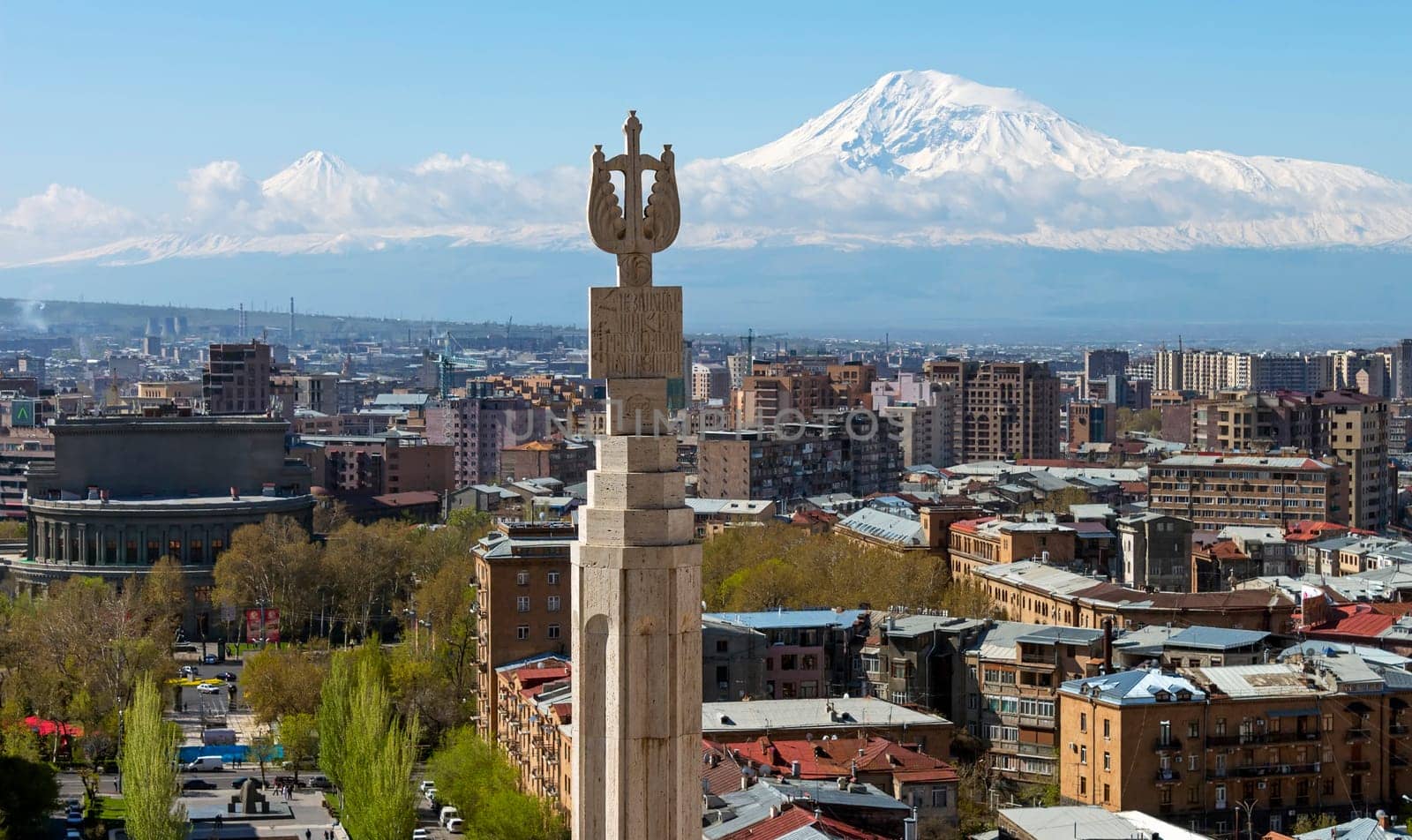YEREVAN,ARMENIA - APRIL 15,2015:View of the majestic Mount Ararat from Yerevan, Armenia...legendary resting place of Noah's ark.Yerevan is one of the oldest cities in the world.