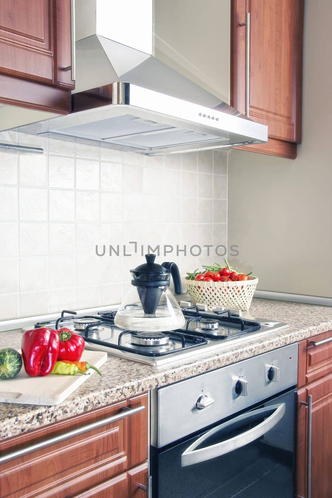 close up shot of oven and stove in domestic kitchen