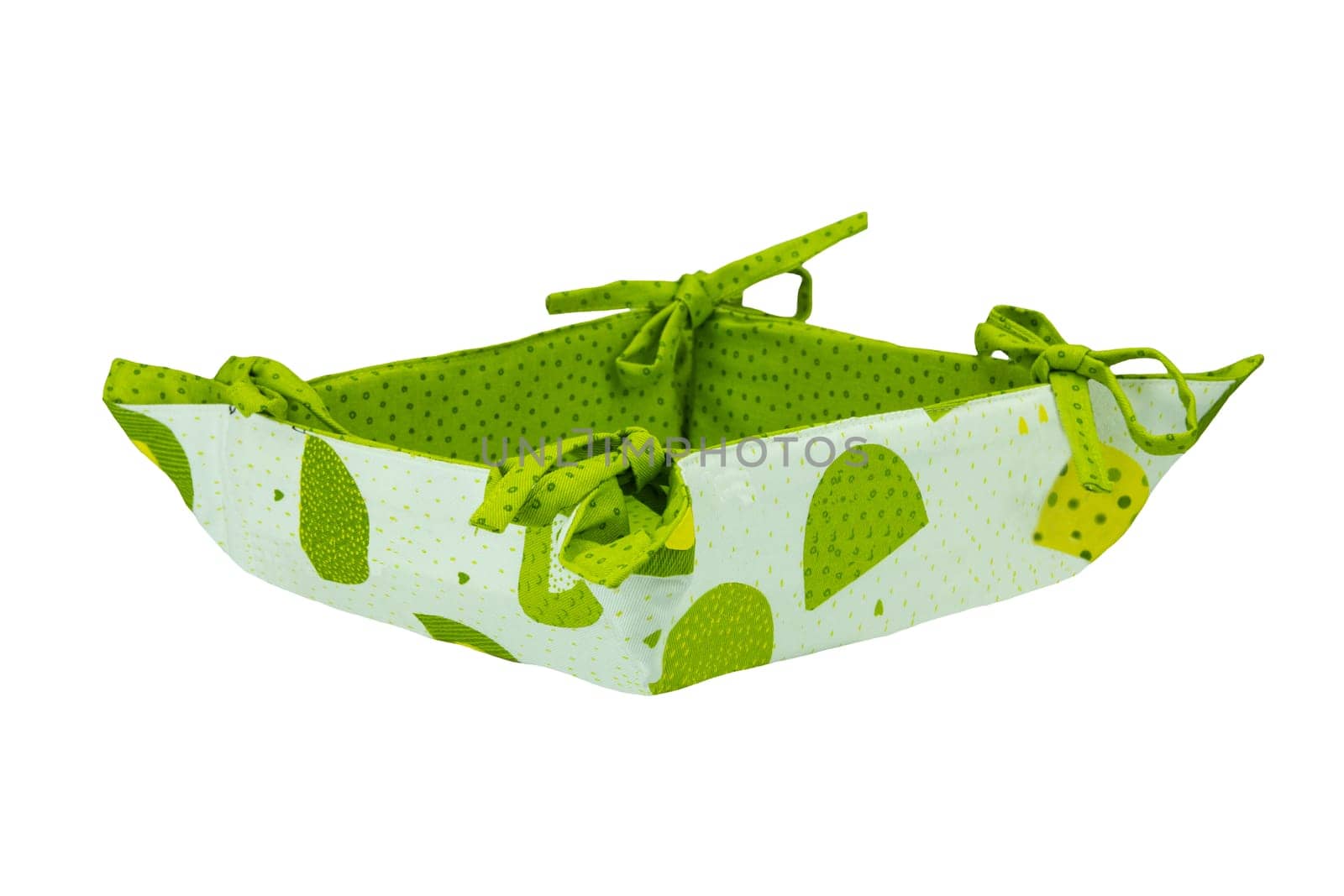 Empty green basket for bread or food  isolated on white background. Space.