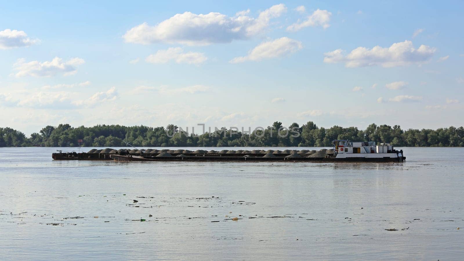 Long Barge With Gravel at Danube River