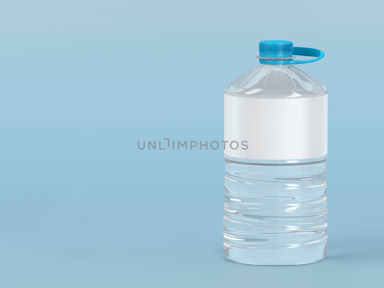 Large plastic water bottle on blue background