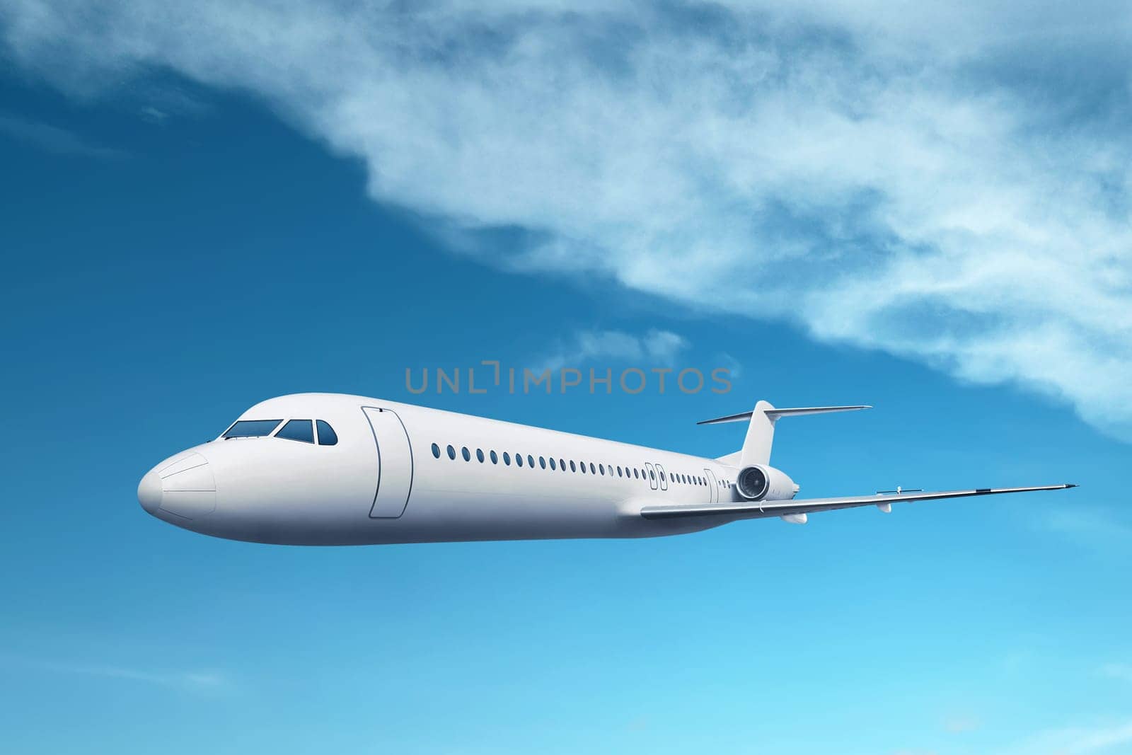 Airplane flying above the sky. Summer travel concept