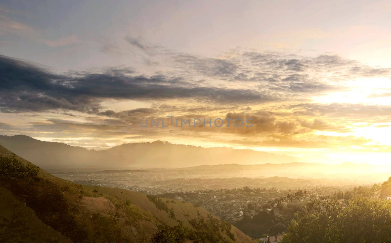 Beautiful view from mountain peak at sunset