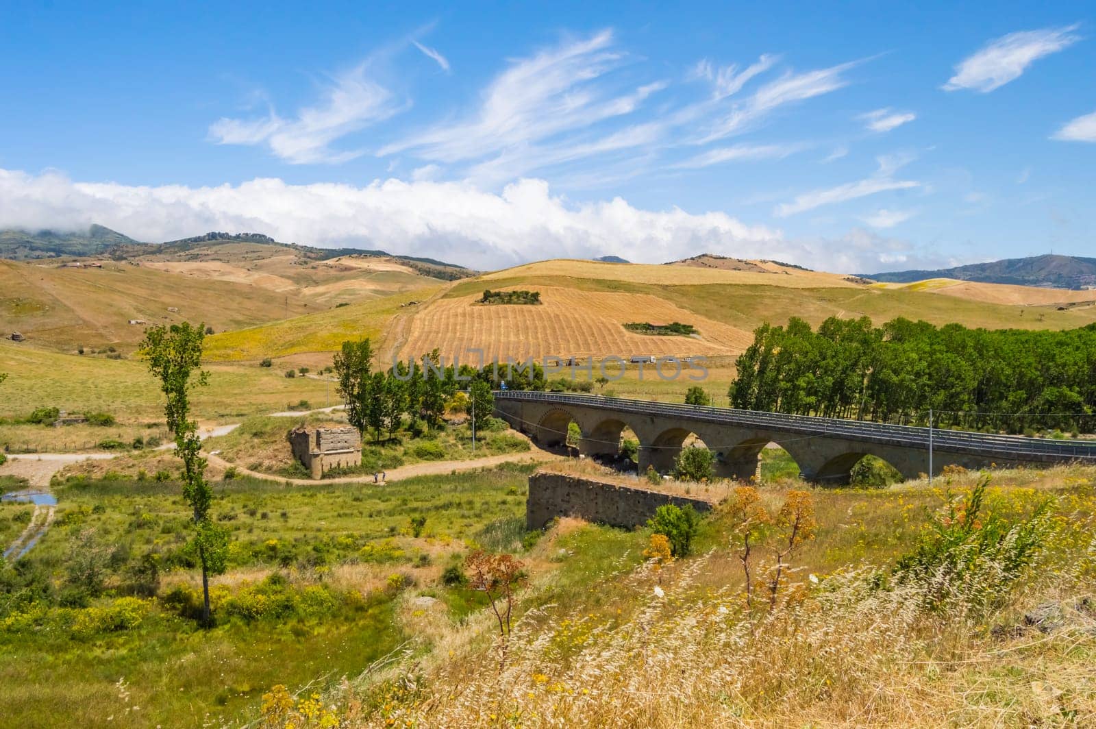 Road viaduct stone in the countryside of northern Sicile