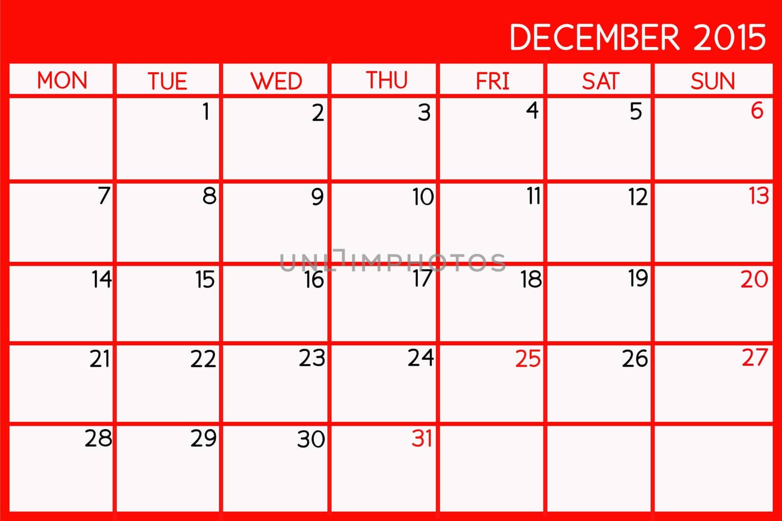 Blank Calendar of December, 2015.