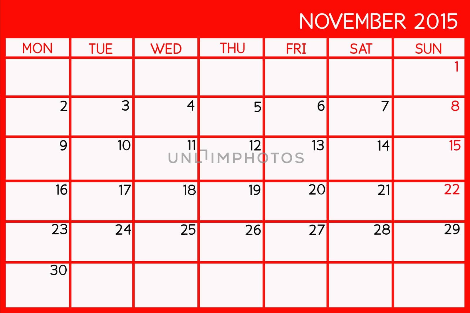 Blank Calendar of November, 2015.