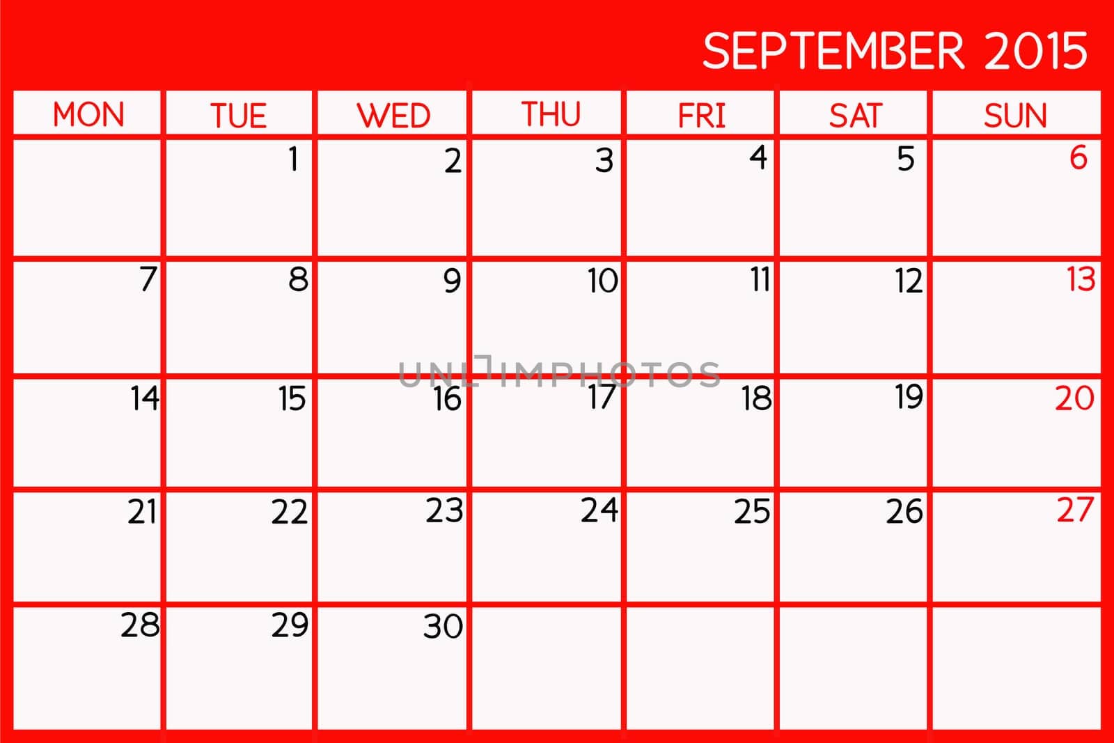 Blank Calendar of September, 2015.