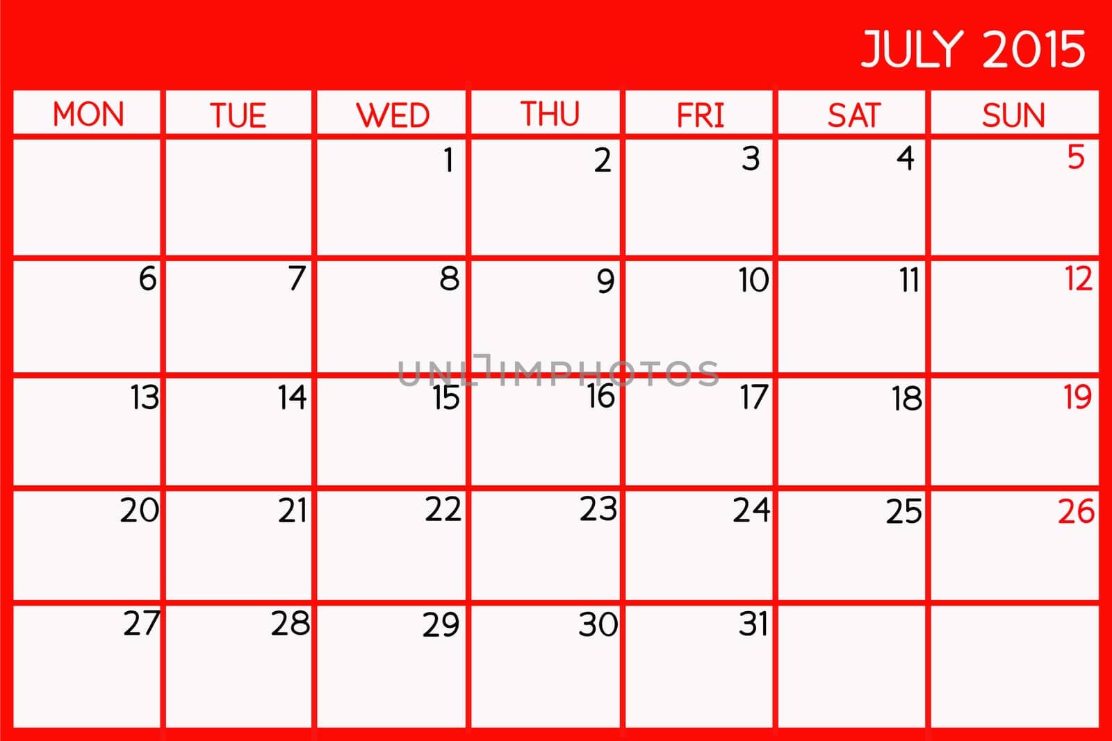 Blank Calendar of July, 2015.