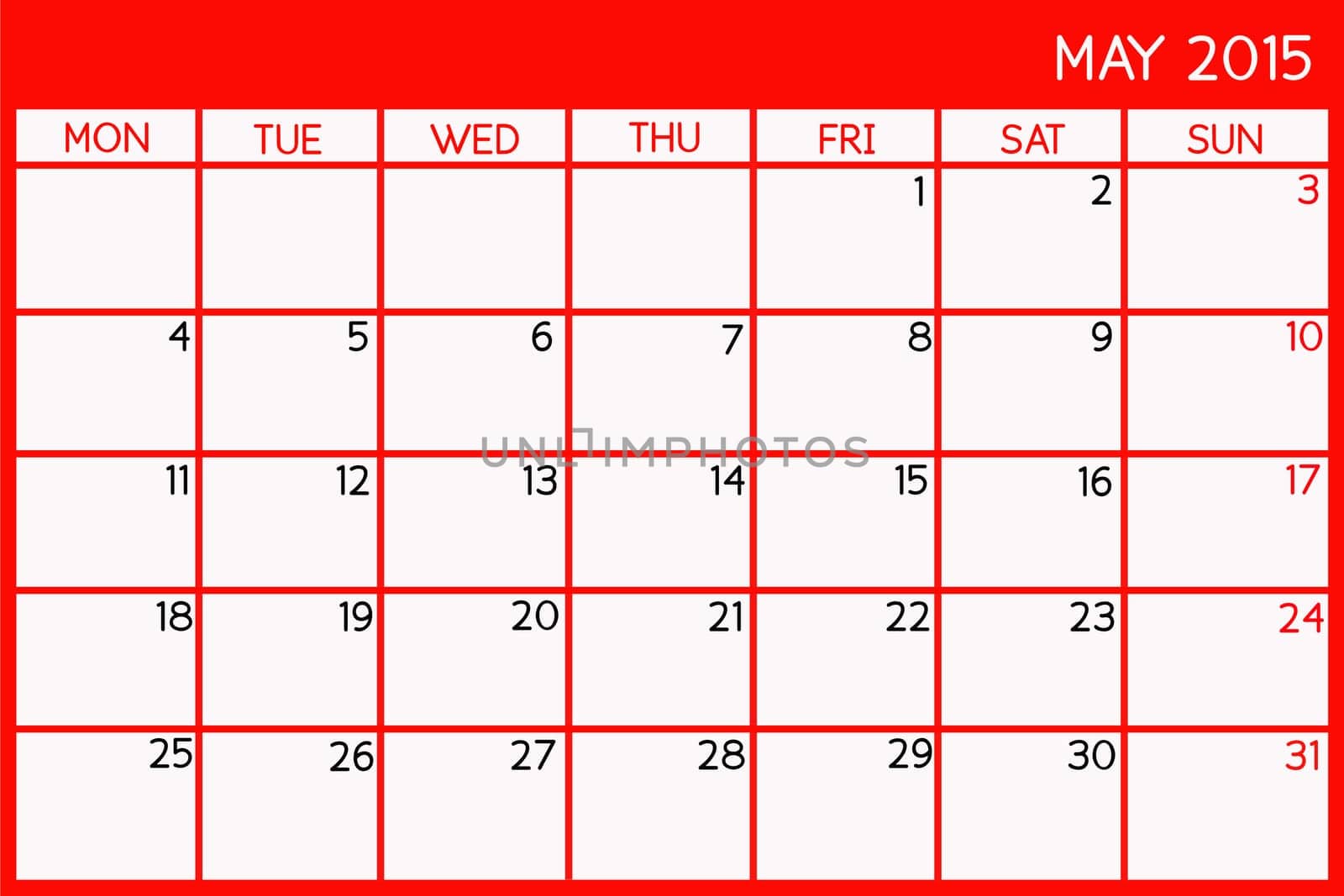 Blank Calendar of May, 2015.