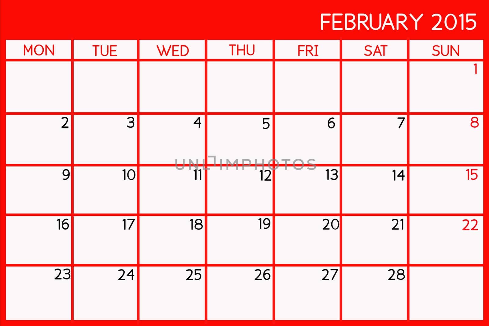 Blank Calendar of February, 2015.