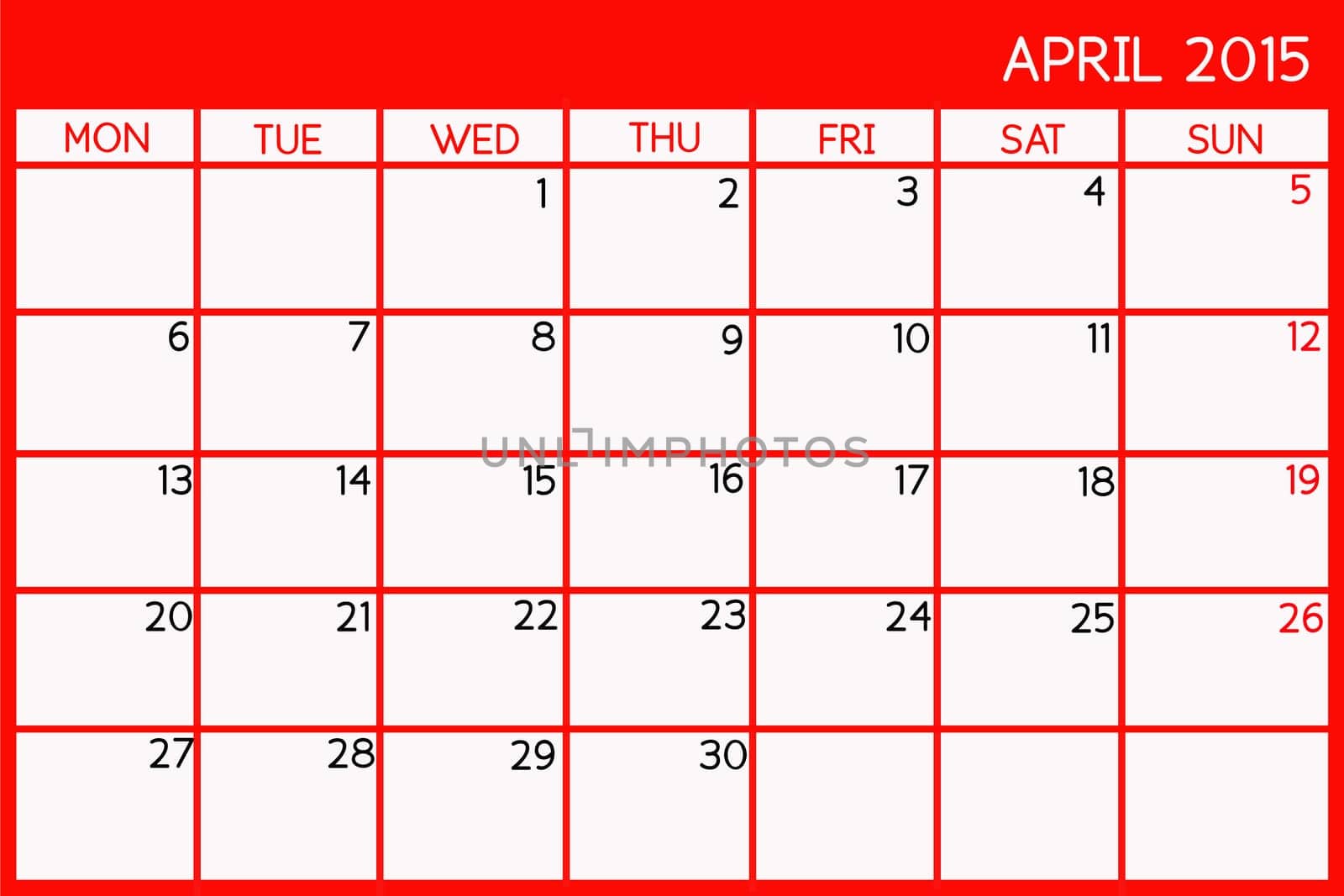 Blank Calendar of April, 2015.