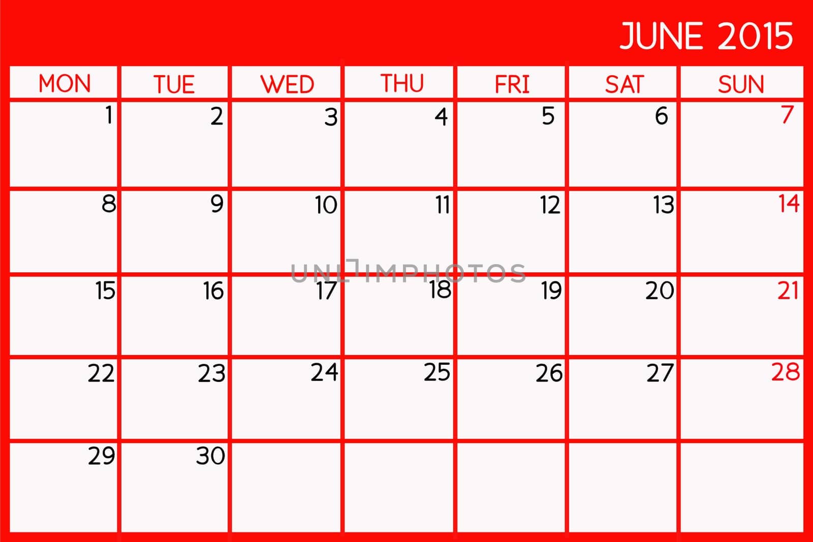 Blank Calendar of June, 2015.