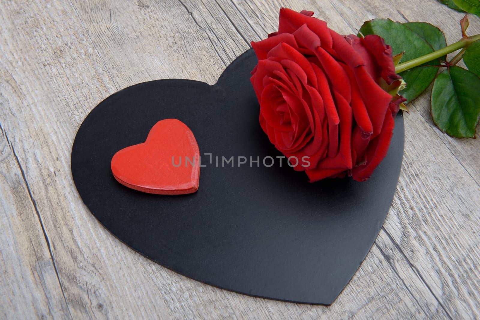 black and red hearts with rose for Valentine's Day