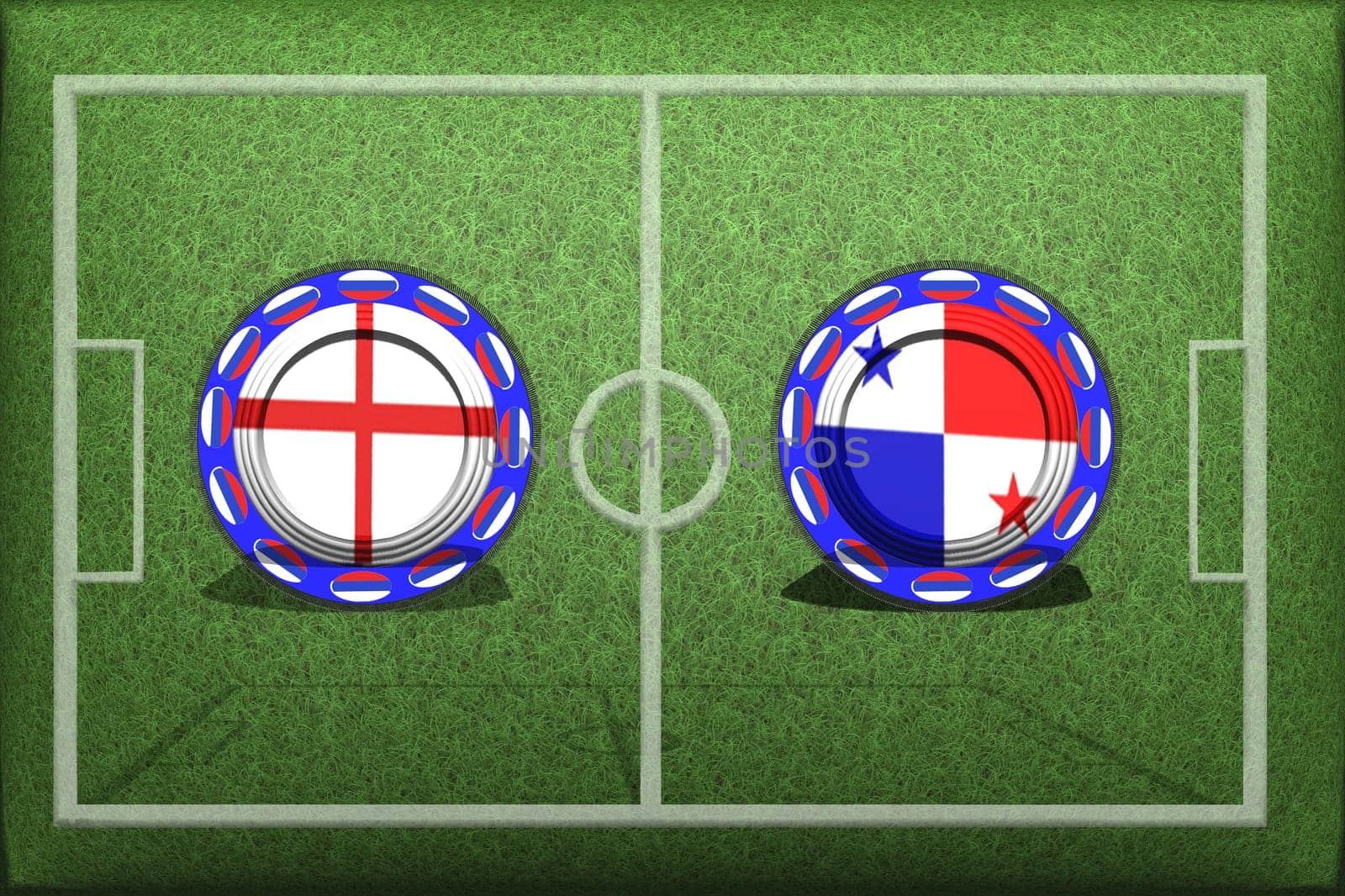 Football, World Cup 2018, Game Group G, England - Panama, Sunday, June 24, Button with national flags on the green grass.