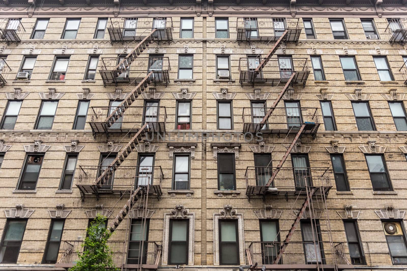 A fire escape of an apartment building in New York city.