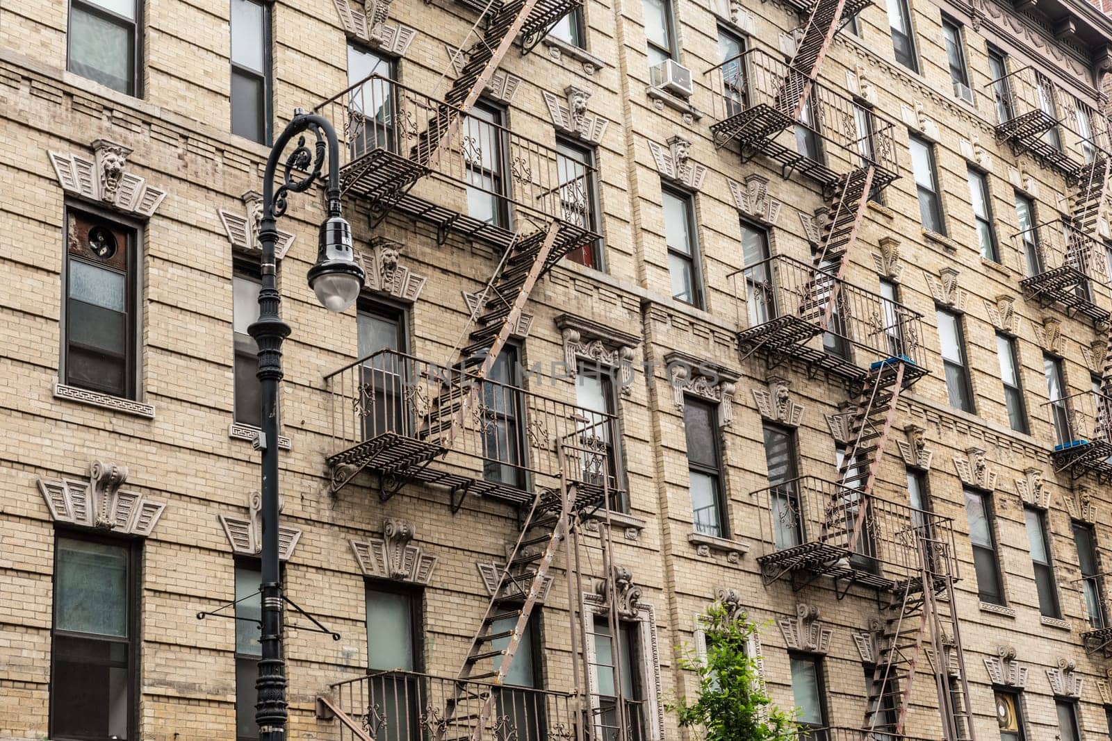 A fire escape of an apartment building in New York city.