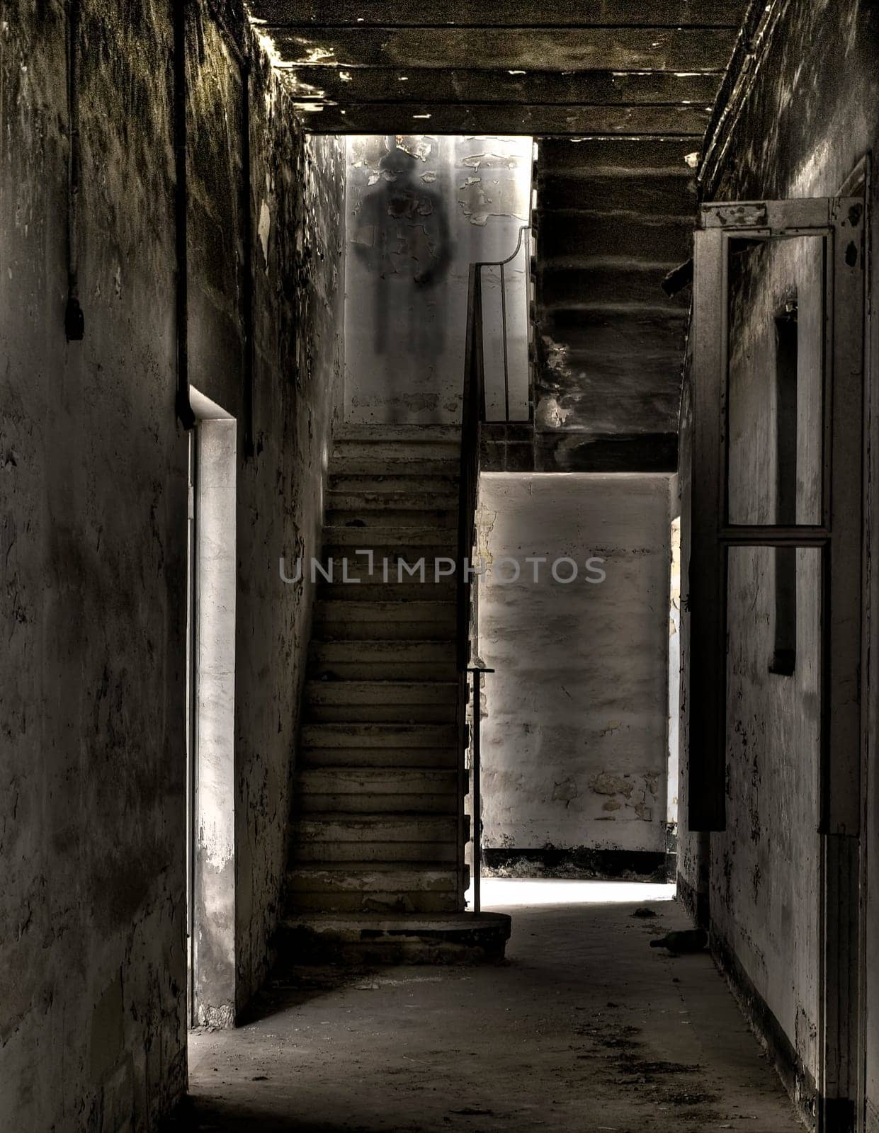 An eerie ghostlike apparition in an old stairwell in Malta