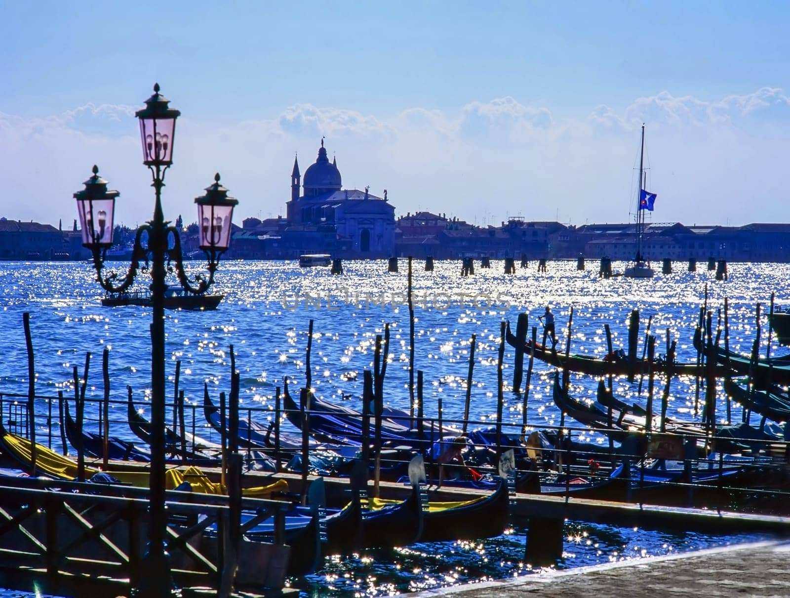 Gondoloas with San Giorgio Maggiore Island in background