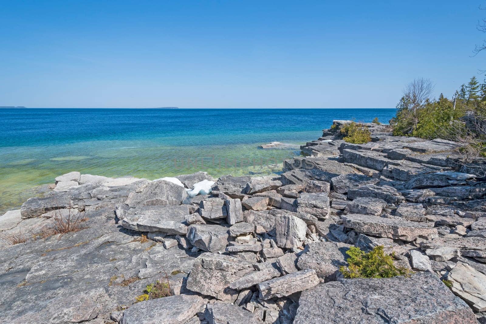 Rocks and Water on a Lonely Shore on Lake Huron in Bruce Peninsula National Park in Ontario