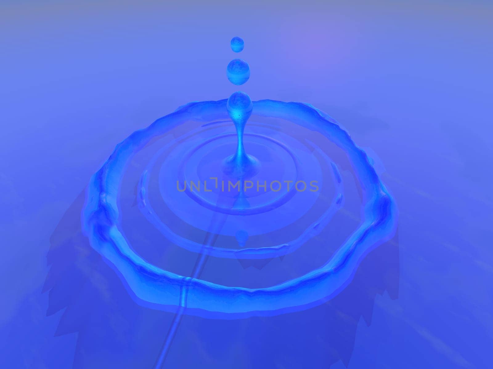 A drop of blue water sends out ripples from its center.