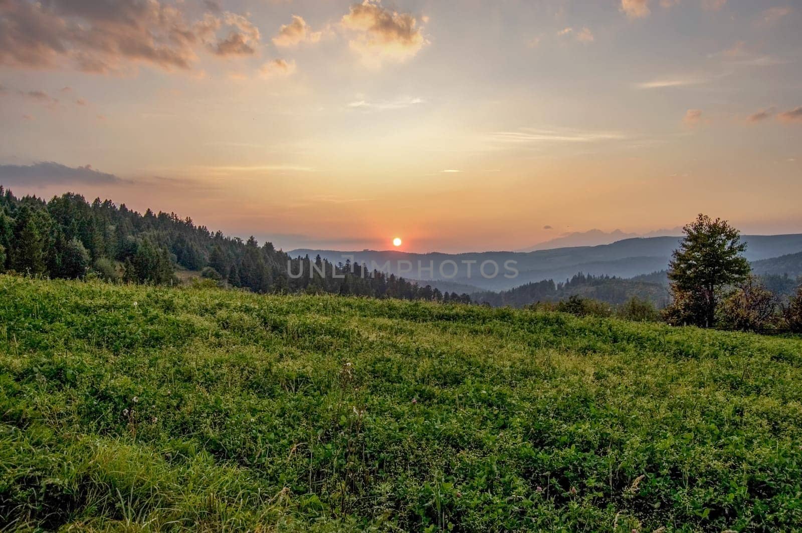 Sunset over the hills in Slovakia