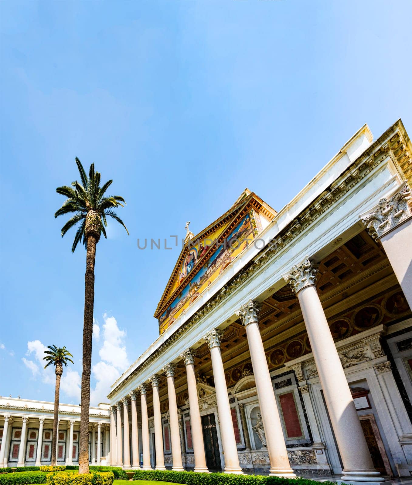 The main facade of the Basilica of Saint Paul outside the walls in Rome