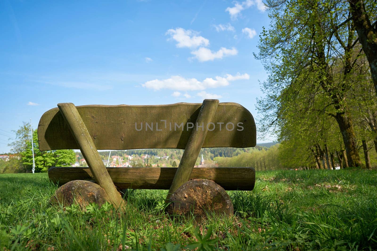 Bank on a hiking trail in the village of Braunlage in the Harz National Park