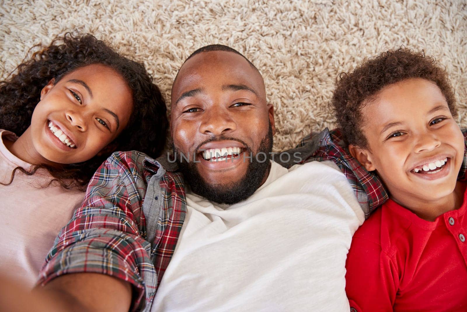 Point Of View Shot Of Father And Children Posing For Selfie