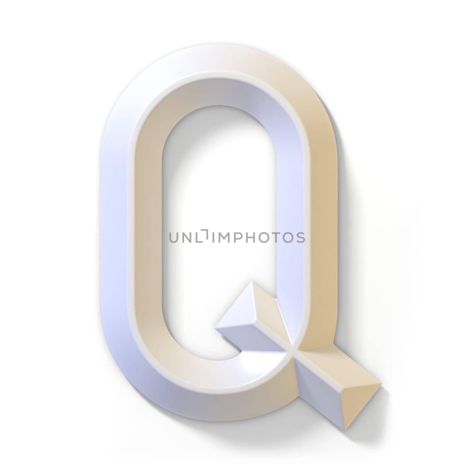 White dimensional font LETTER Q 3D render illustration isolated on white background