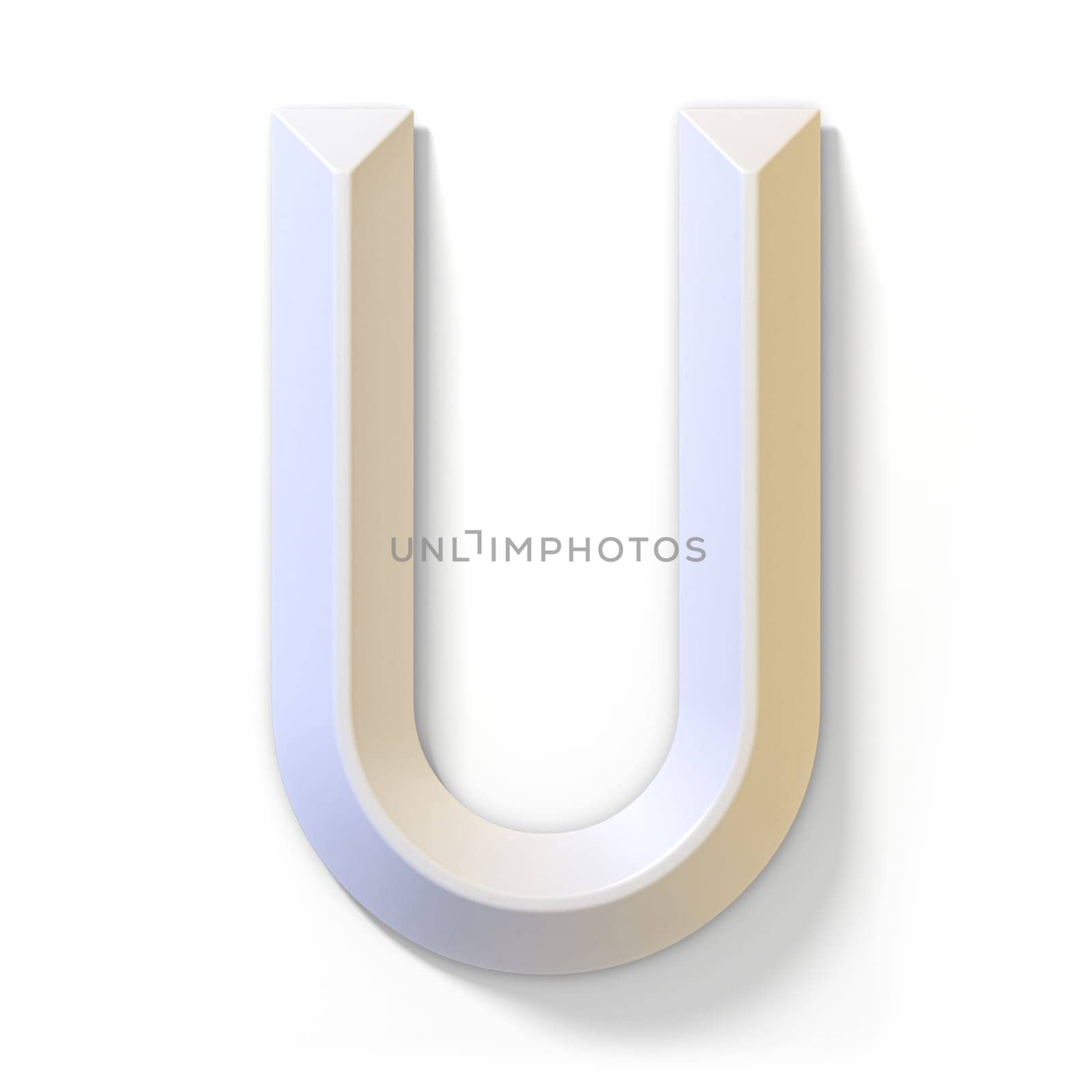 White dimensional font LETTER U 3D render illustration isolated on white background