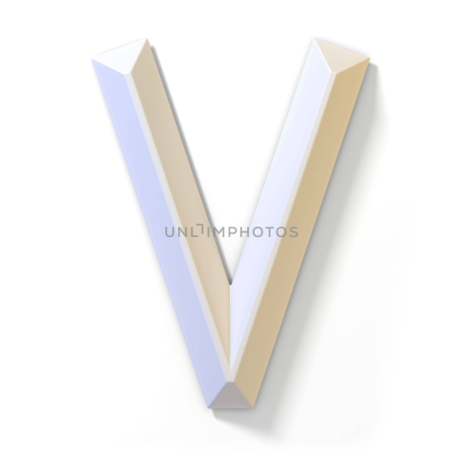 White dimensional font LETTER V 3D render illustration isolated on white background