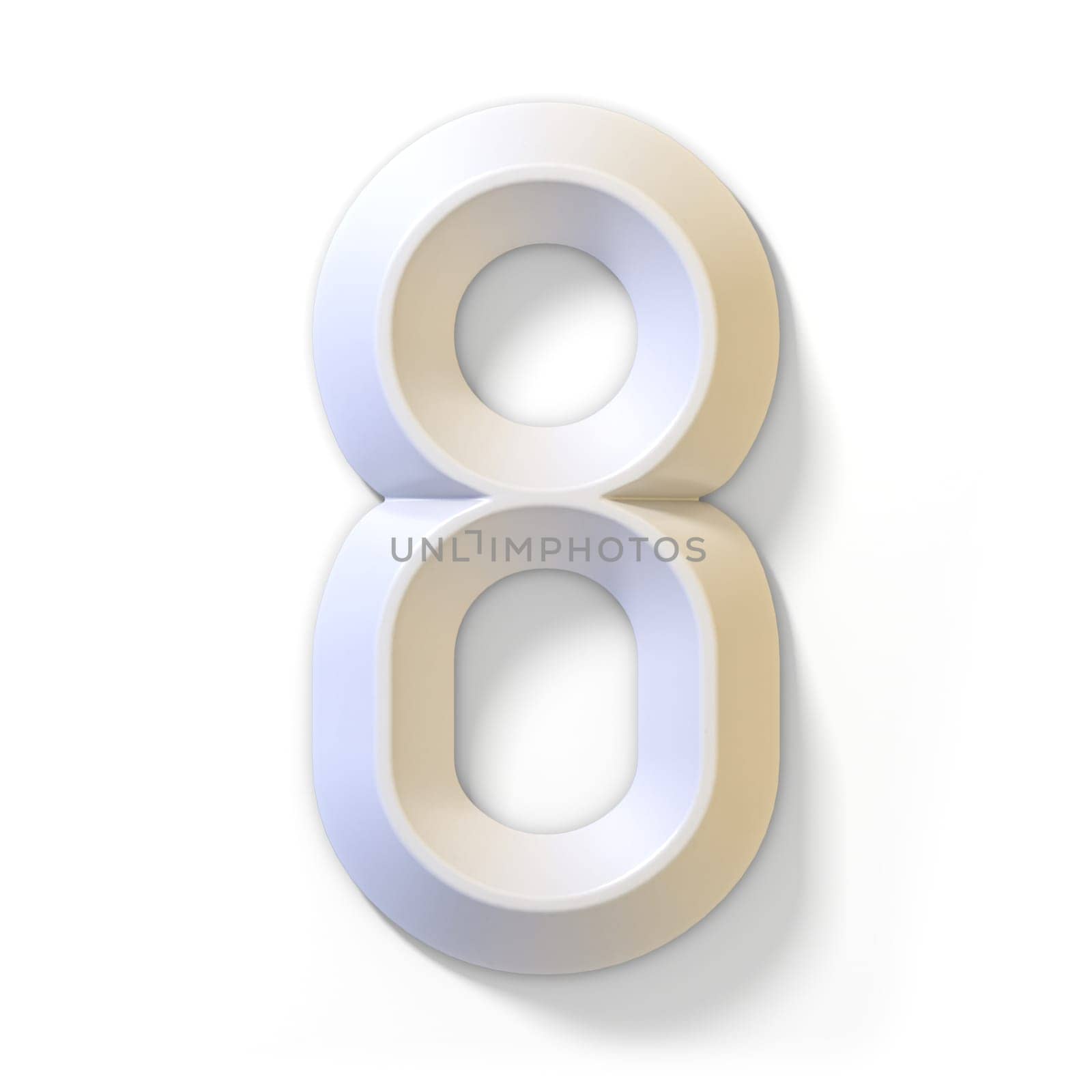 White dimensional font number 8 EIGHT 3D render illustration isolated on white background