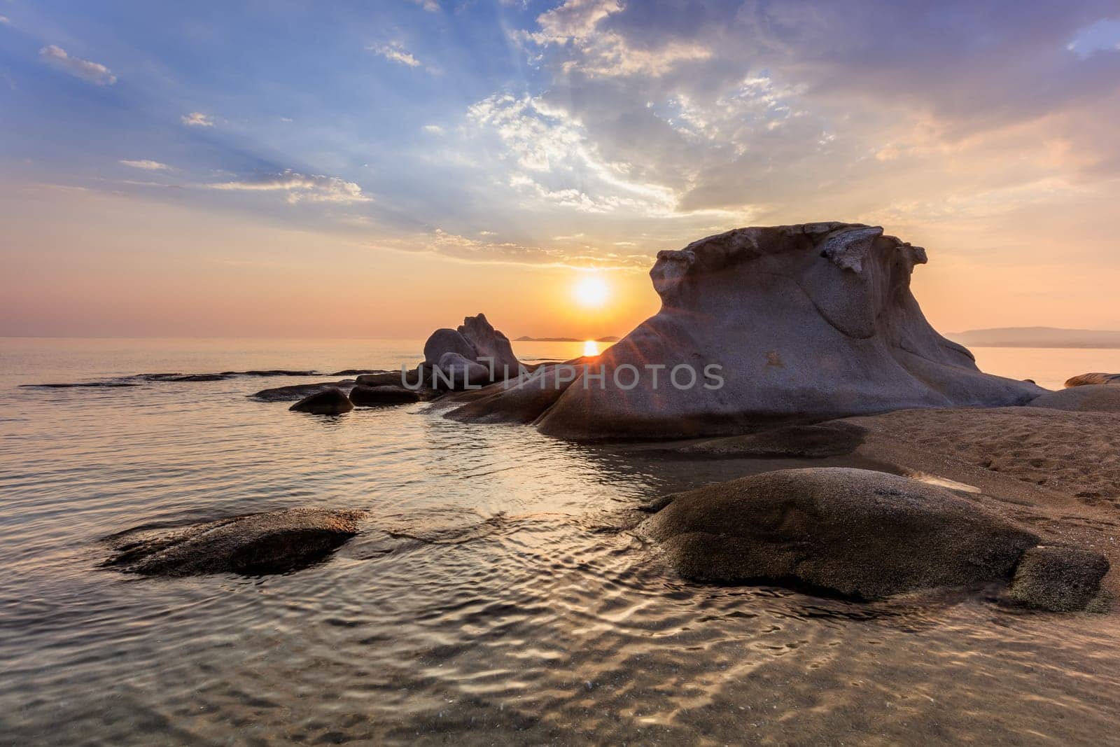 beautiful kakoudia beach at sunrise. Ierissos Grecce