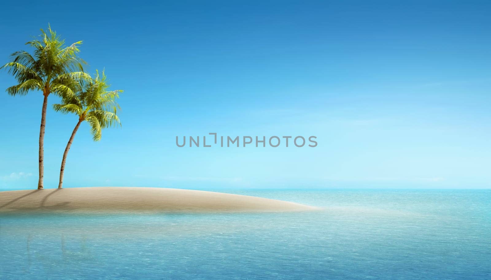 Little island with palm tree over ocean background