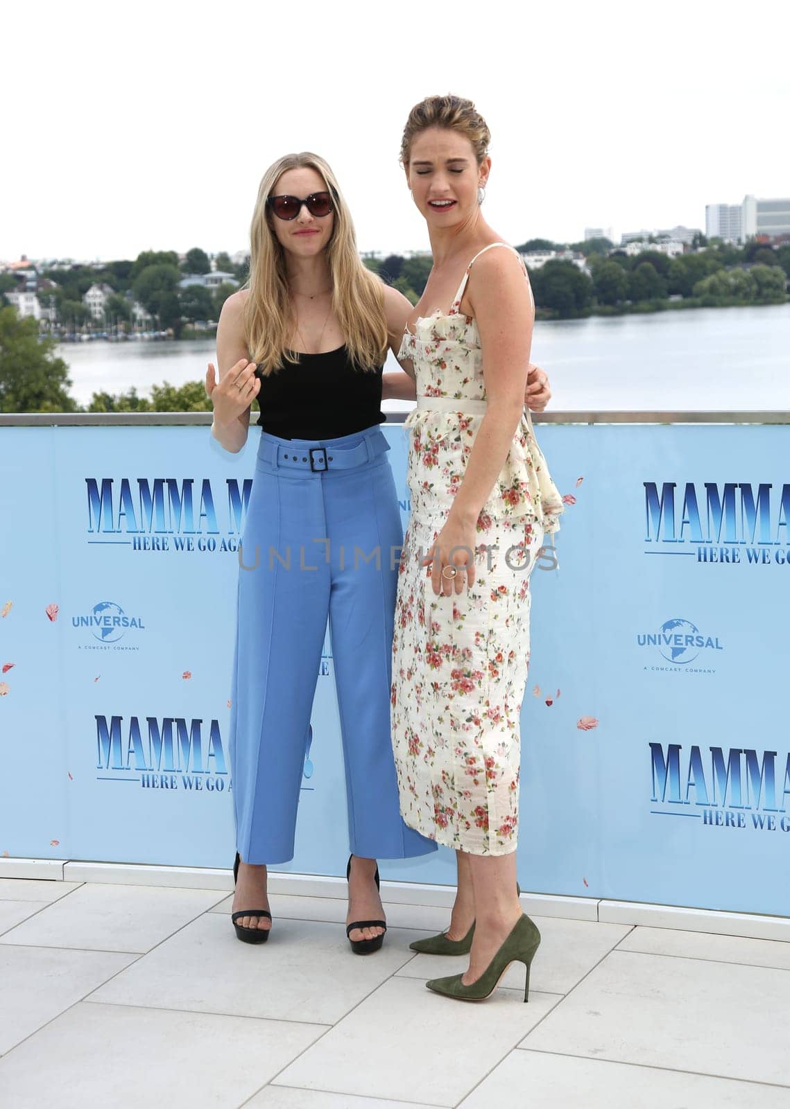 Lily James and   Amanda Seyfried,.Mamma Mia 2 ! Here We Go Again Presscall  in Hamburg,12.07.2018