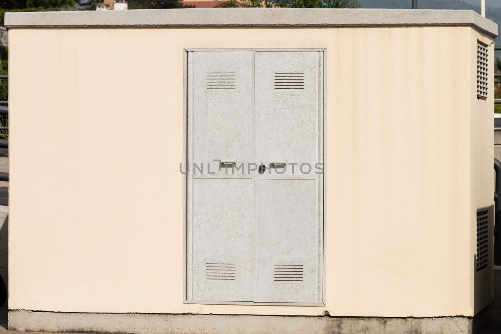 Electrical substation in concrete docked on harbour