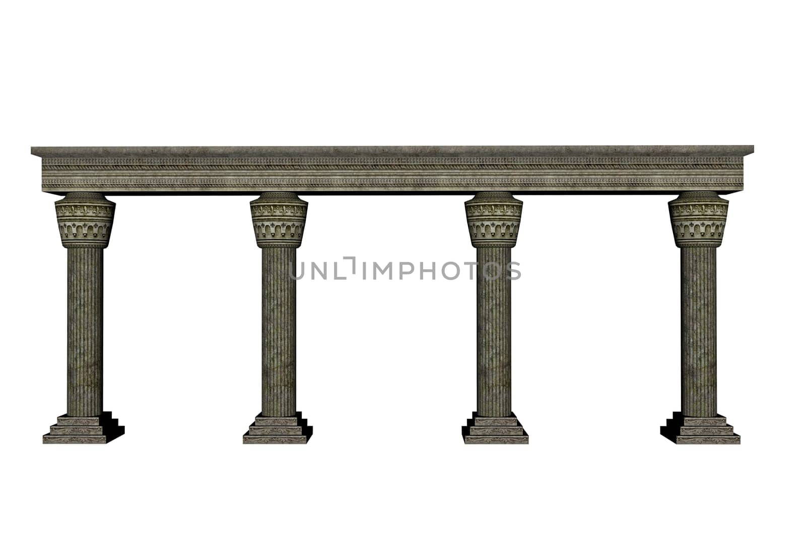 Antique column wall isolated in white background - 3D render