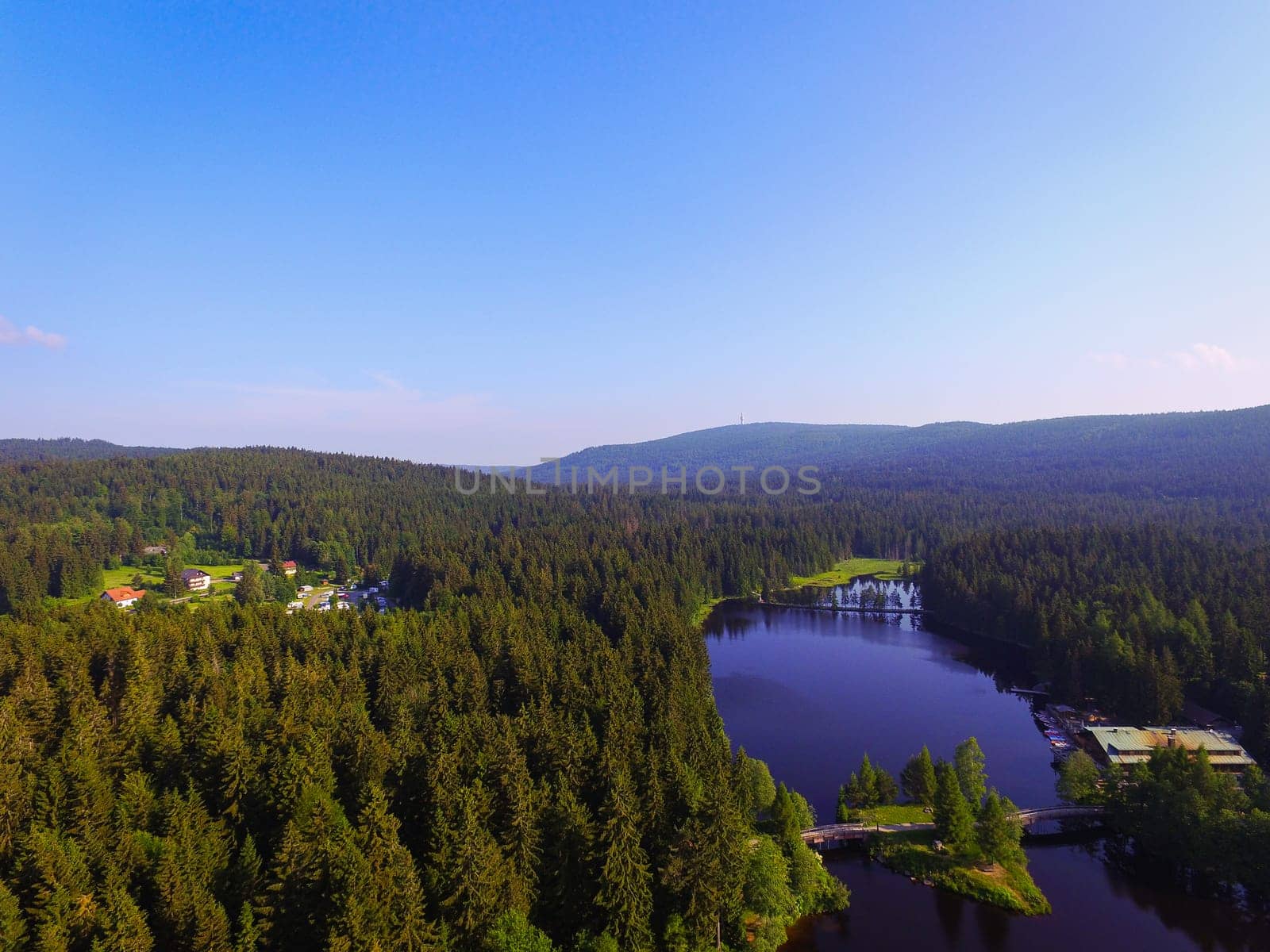 Aerial view landscape See Village Fichtelgebirge