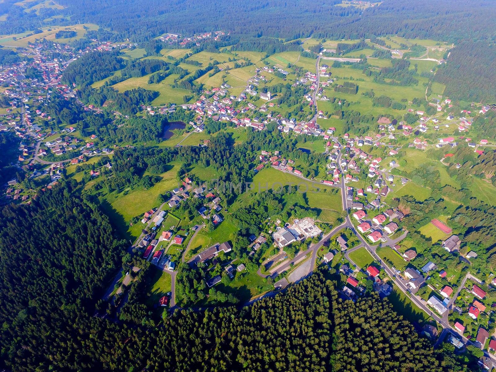 Aerial view landscape See Village Fichtelgebirge
