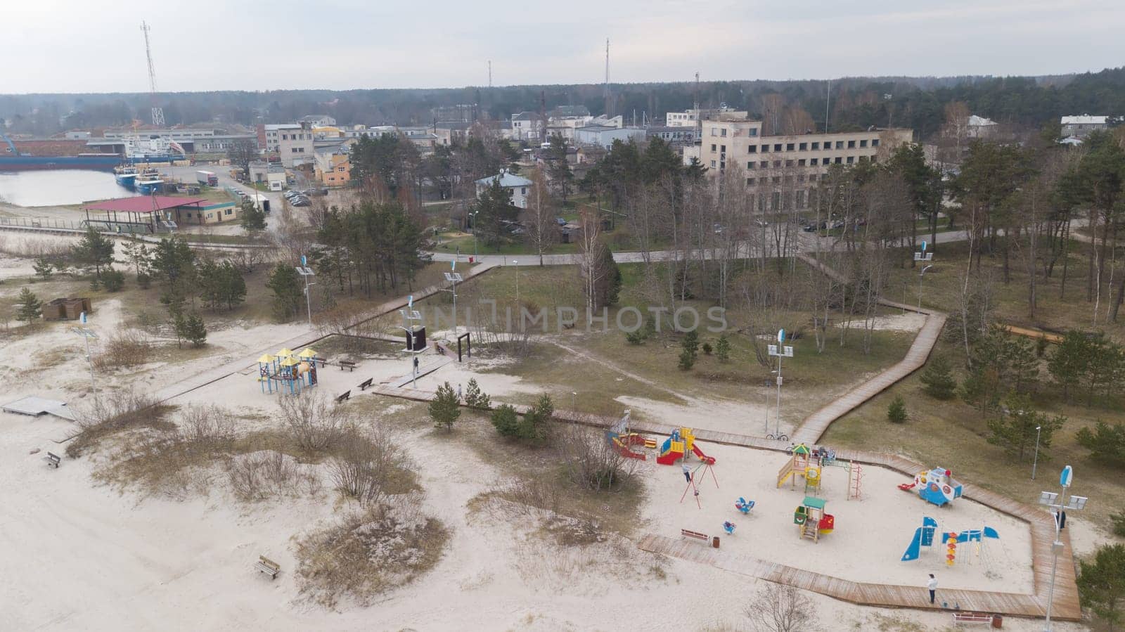 Harbor Roja Latvia Aerial view of countryside drone top view