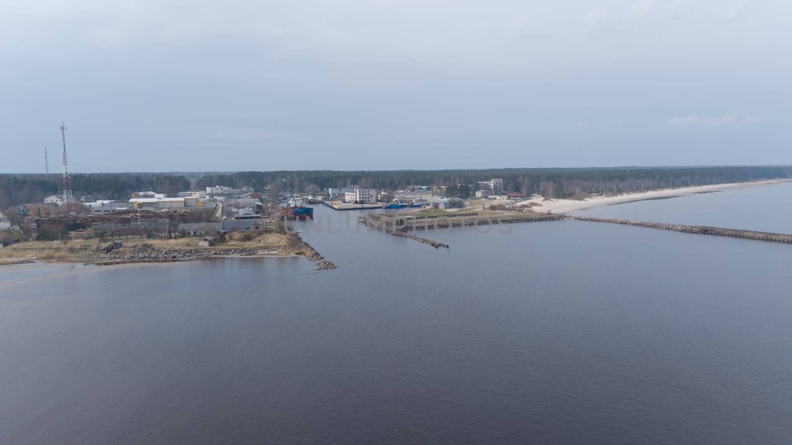Harbor Roja Latvia Aerial view of countryside drone top view