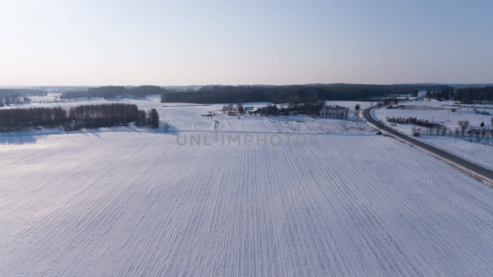 Winter field Krimulda Latvia aerial drone top view